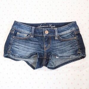 y2k american eagle dark wash low rise denim shorts